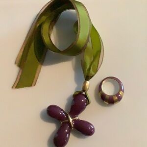 Bernadaud Purple Cross Pendant Necklace with Ring